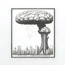 a nuclear explosion mushroom cloud destroying a city in a rectangular picture frame hanging on a wall tattoo design idea