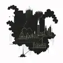 a nuclear explosion mushroom cloud destroying a city in a rectangular picture frame hanging on a wall tattoo design idea