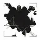 a nuclear explosion mushroom cloud destroying a city in a rectangular picture frame hanging on a wall tattoo design idea
