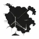 a nuclear explosion mushroom cloud destroying a city in a rectangular picture frame hanging on a wall tattoo design idea