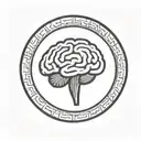 a brain inside a simple thick black line circular frame with geometric patterns shooting from it tattoo design idea