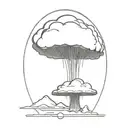 an abstract nuclear explosion mushroom cloud in an abstract black line frame tattoo design idea