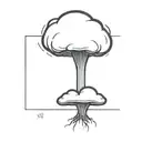 an abstract nuclear explosion mushroom cloud in an abstract black line frame tattoo design idea