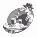 a very simple line illustration of a close up person drinking sangria in a park. drinking from a wine glass, in a circle tattoo design idea
