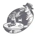a very simple line illustration of a close up person drinking sangria in a park. drinking from a wine glass, in a circle tattoo design idea
