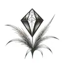 a diamond balancing on top of a single blade of grass tattoo design idea