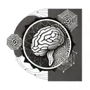 a brain inside a circular frame with geometric patterns shooting from it tattoo design idea