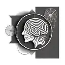 a brain inside a circular frame with geometric patterns shooting from it tattoo design idea
