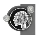 a brain inside a circular frame with geometric patterns shooting from it tattoo design idea