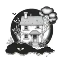 a seed growing out of the ground, starting to become a house tattoo design idea