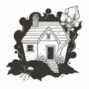 a seed growing out of the ground, starting to become a house tattoo design idea