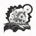 a seed growing out of the ground, starting to become a house tattoo design idea