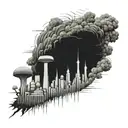 a nuclear explosion mushroom cloud destroying a city tattoo design idea