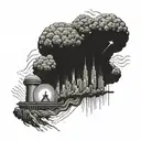 a nuclear explosion mushroom cloud destroying a city tattoo design idea