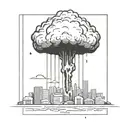 an abstract nuclear explosion mushroom cloud destroying a major city in an abstract black line frame tattoo design idea