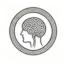 a brain inside a simple thick black line circular frame with geometric patterns shooting from it tattoo design idea