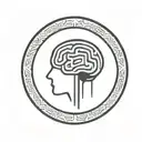 a brain inside a simple thick black line circular frame with geometric patterns shooting from it tattoo design idea