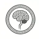 a brain inside a simple thick black line circular frame with geometric patterns shooting from it tattoo design idea