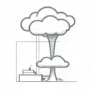 an abstract nuclear explosion mushroom cloud destorying a major city in an abstract black line frame tattoo design idea