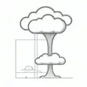 an abstract nuclear explosion mushroom cloud destorying a major city in an abstract black line frame tattoo design idea