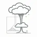 an abstract nuclear explosion mushroom cloud destorying a major city in an abstract black line frame tattoo design idea