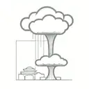 an abstract nuclear explosion mushroom cloud destorying a major city in an abstract black line frame tattoo design idea