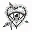 an eyeball with an arrow shooting through it encapsulated in a heart shape black and white tattoo design idea