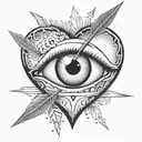 an eyeball with an arrow shooting through it encapsulated in a heart shape black and white tattoo design idea