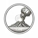 a nuclear explosion contained within a perfect circle tattoo design idea