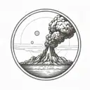 a nuclear explosion contained within a perfect circle tattoo design idea