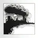 a nuclear explosion mushroom cloud destroying a city in a rectangular picture frame hanging on a wall tattoo design idea