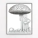 a nuclear explosion mushroom cloud destroying a city in a rectangular picture frame hanging on a wall tattoo design idea