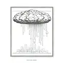a nuclear explosion mushroom cloud destroying a city in a rectangular picture frame hanging on a wall tattoo design idea