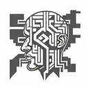 a human head with a view of the brain depicted as a maze, abstract tattoo design idea