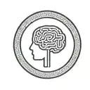 a brain inside a simple thick black line circular frame with geometric patterns shooting from it tattoo design idea
