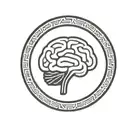 a brain inside a simple thick black line circular frame with geometric patterns shooting from it tattoo design idea