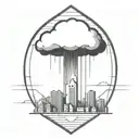 an abstract nuclear explosion mushroom cloud destroying a city in an abstract black line frame tattoo design idea