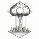 an abstract nuclear explosion mushroom cloud destroying a city in an abstract black line frame tattoo design idea