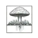 a nuclear explosion mushroom cloud destroying a city in a rectangular picture frame hanging on a wall tattoo design idea