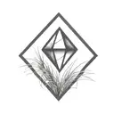 a diamond balancing on top of a single blade of grass using bold black lines in a bold black frame tattoo design idea
