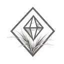 a diamond balancing on top of a single blade of grass using bold black lines in a bold black frame tattoo design idea