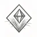 a diamond balancing on top of a single blade of grass using bold black lines in a bold black frame tattoo design idea