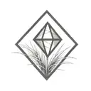 a diamond balancing on top of a single blade of grass using bold black lines in a bold black frame tattoo design idea