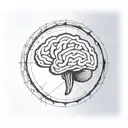 a brain inside a circular frame with geometric patterns shooting from it tattoo design idea