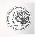 a brain inside a circular frame with geometric patterns shooting from it tattoo design idea