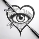 an arrow shot through a female eye encapuslated in a heart tattoo design idea