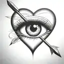 an arrow shot through a female eye encapuslated in a heart tattoo design idea