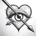 an arrow shot through a female eye encapuslated in a heart tattoo design idea
