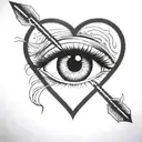 an arrow shot through a female eye encapuslated in a heart tattoo design idea