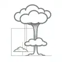 an abstract nuclear explosion mushroom cloud destorying a major city in an abstract black line frame tattoo design idea